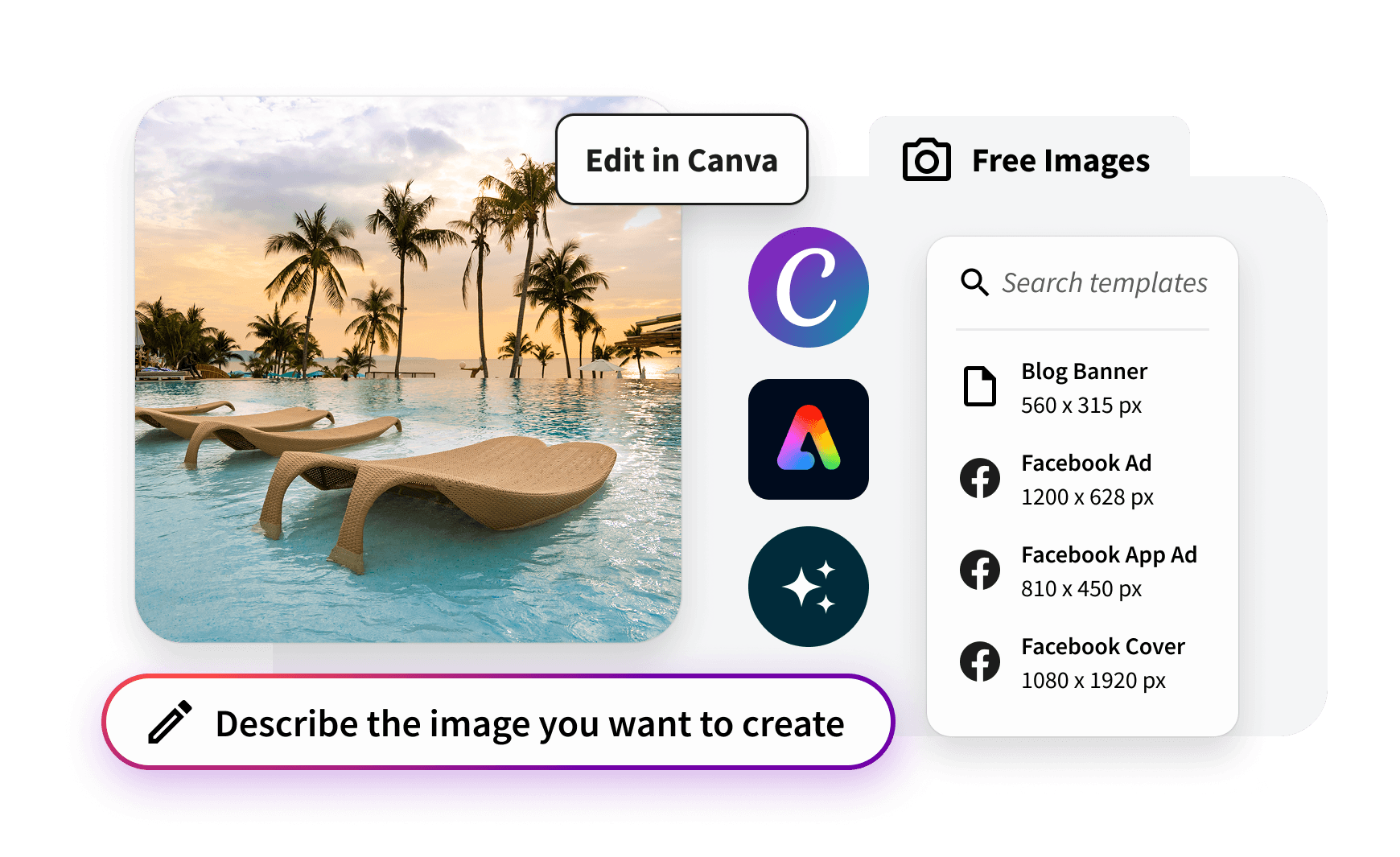 Example of some Canva templates, including a blog banner, Facebook ad and Facebook cover image.